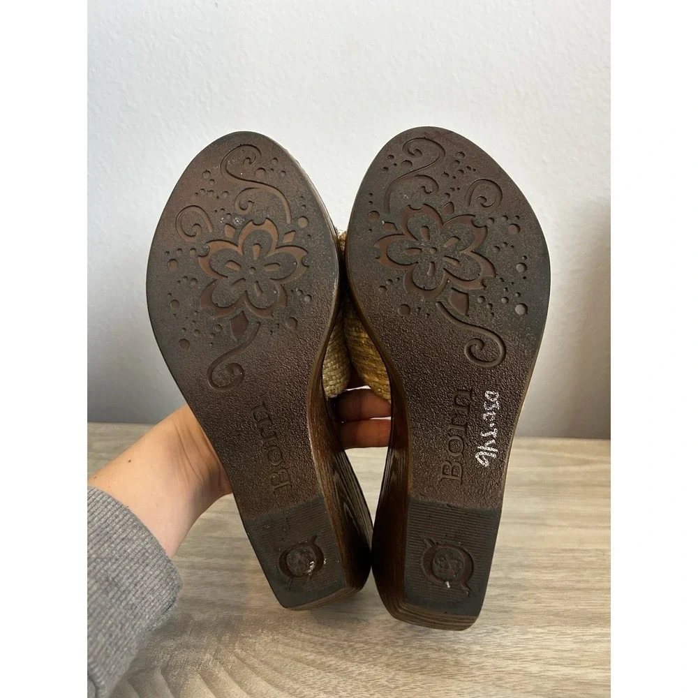 Born 9 Wedge Sandals Womens Brown‎ Tan Good Woven Straw Paisley Boho Platform